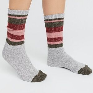 Free People Rift Valley Crew Socks Soft Sporty Stripes Metallic 1SFM Grey NWT